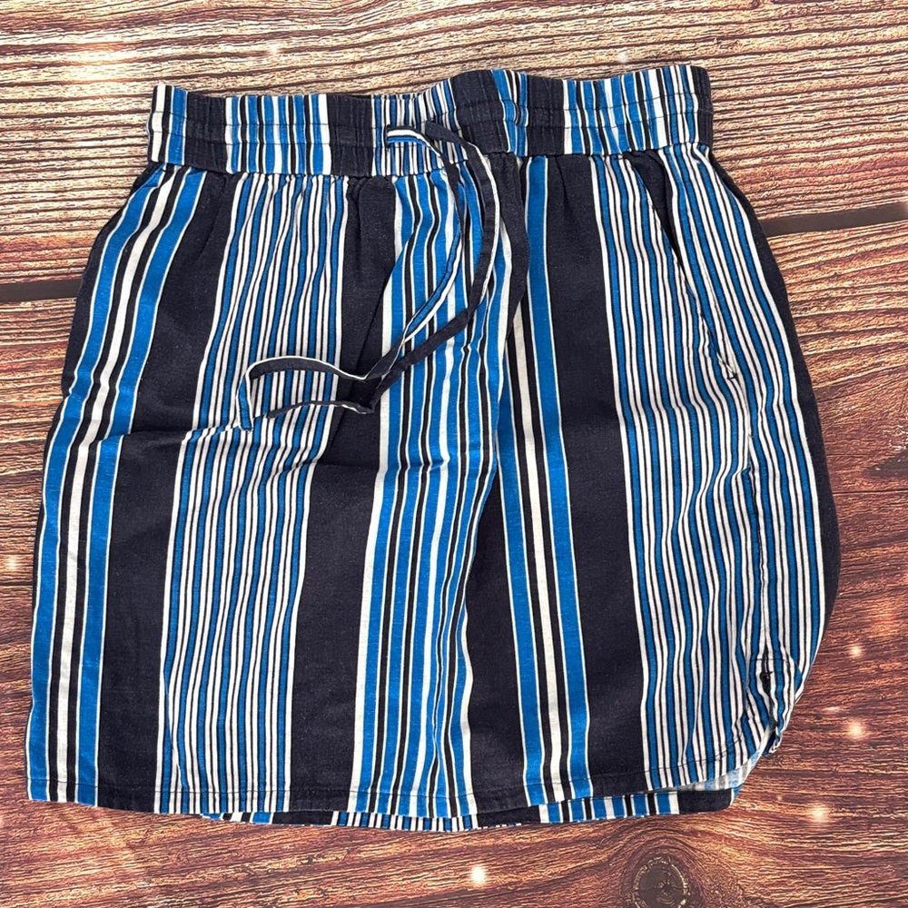 LOFT Women's Linen Blend Skirt in Blue and Navy Stripes